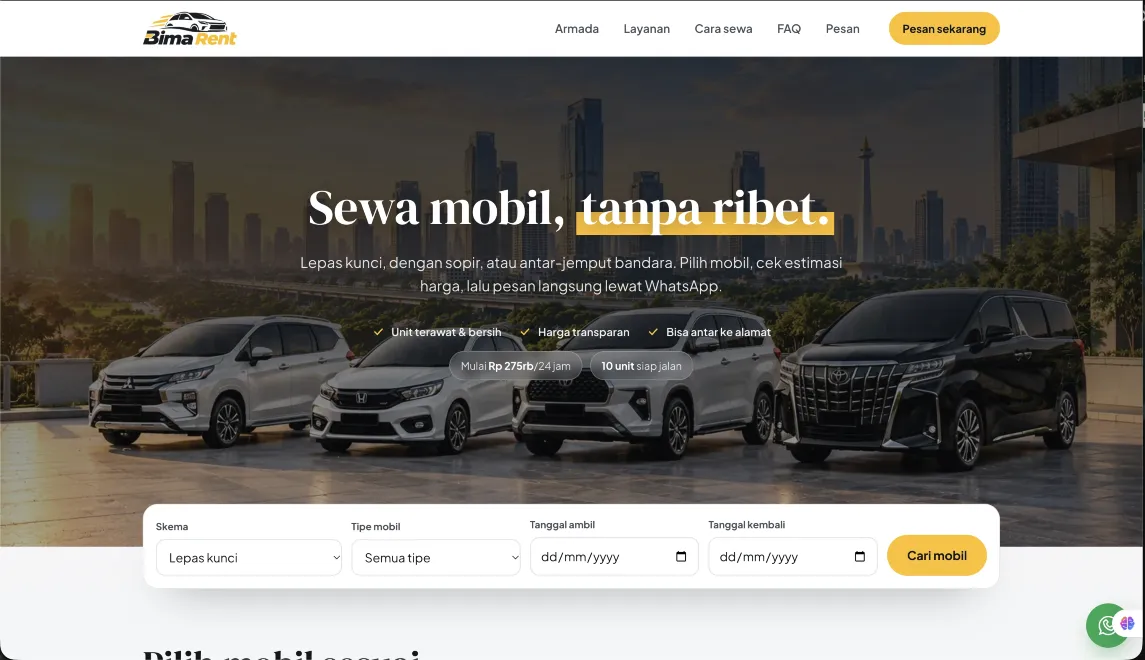 Tampilan template Rental Mobil