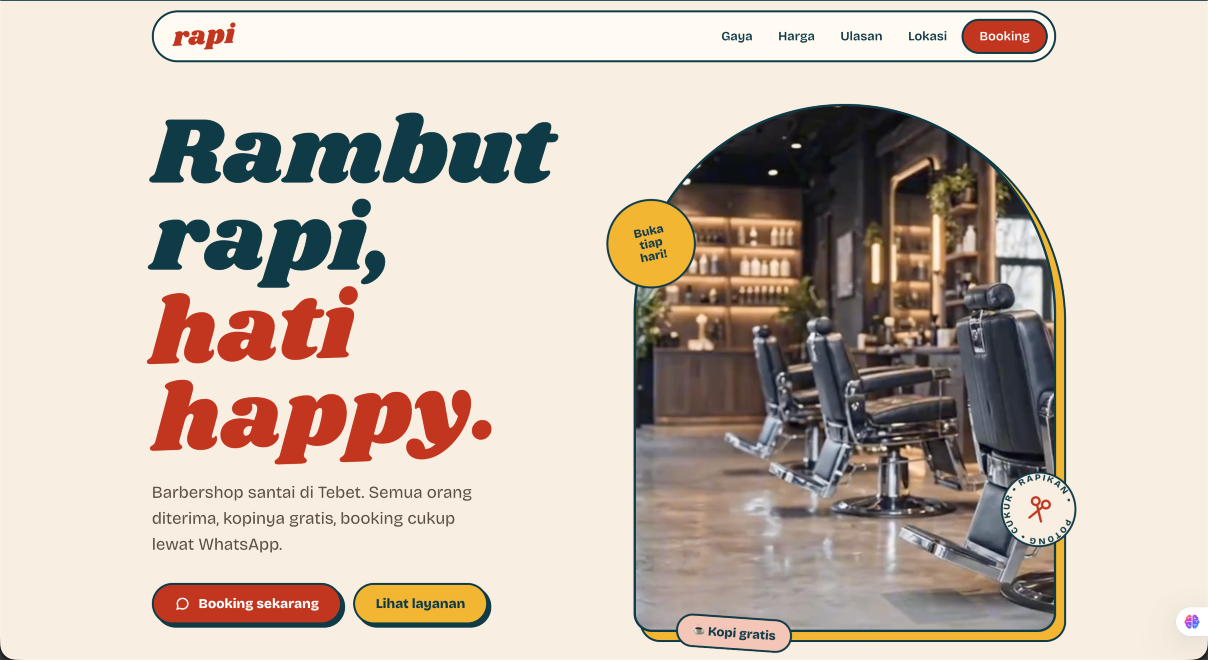 Tampilan template Barber Retro